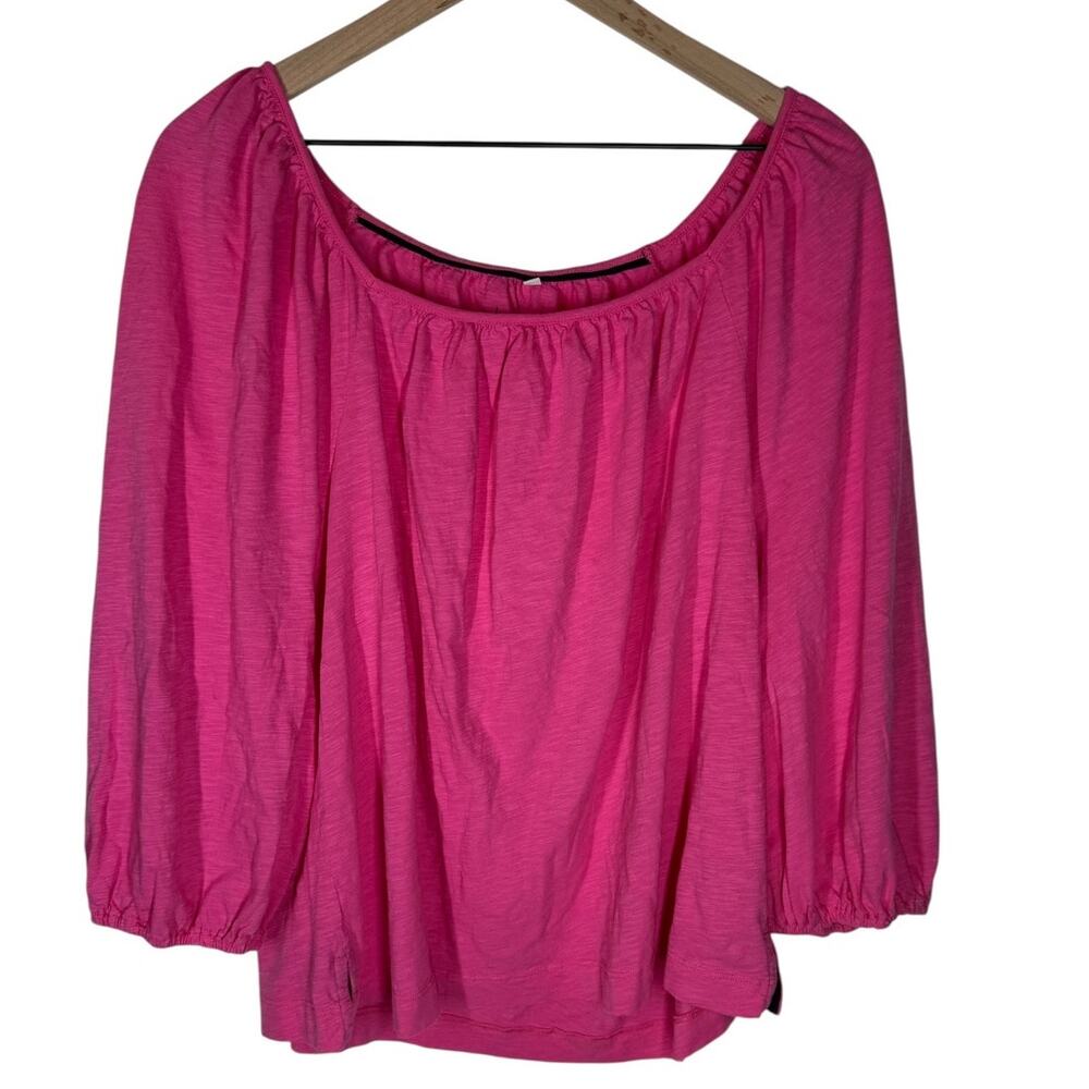 Boden Pink Peasant Blouse Women’s XL Scoop Neck 3/4 Puff Sleeve 100% Cotton
